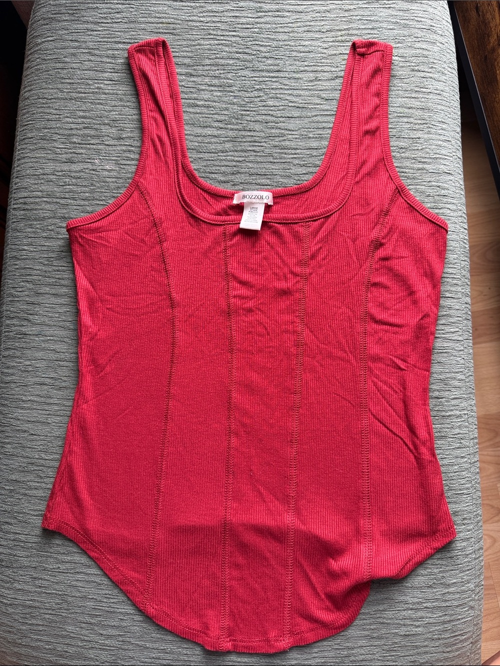 Bozzolo Women's Burgundy -Red Ribbed Scoop Tank